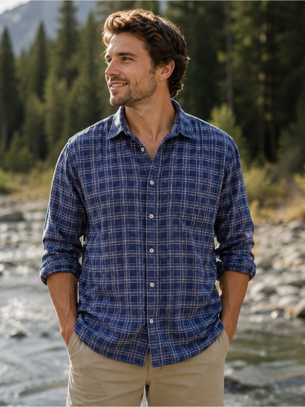 Peter Millar sz L Navy and White Plaid Button-Down Shirt Ultra soft flannel